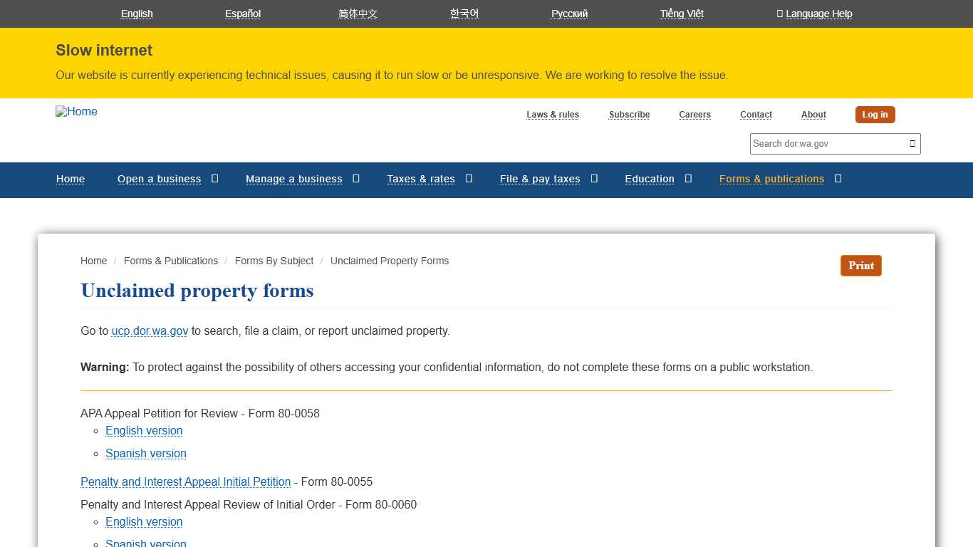 Unclaimed property forms | Washington Department of Revenue